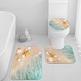 Britimes Beach Seashell Ocean Bathroom Rug Set of 3, 3 Pieces Bath Mats Set, Non-Slip Washable Cover Floor Rug Decorations for Kitchen Bathroom Bedroom