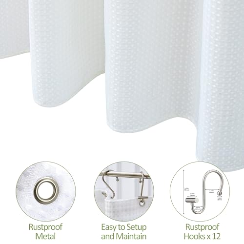CedarShin 3 in 1 Shower Curtain Set Waffle Weave Fabric Shower Curtains for Bathroom Decor Luxury 180GSM Weighted Bath Curtain with Waterproof Liner and 12 Metal Hooks 72 x 72 Inch,White — view 5