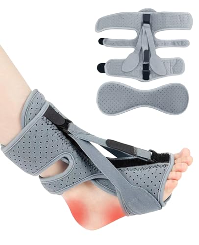 hommova Plantar Fasciitis Night Splint, Adjustable Foot Support Brace for Heel Pain Relief from Plantar Fasciitis & Tendonitis (Grey)