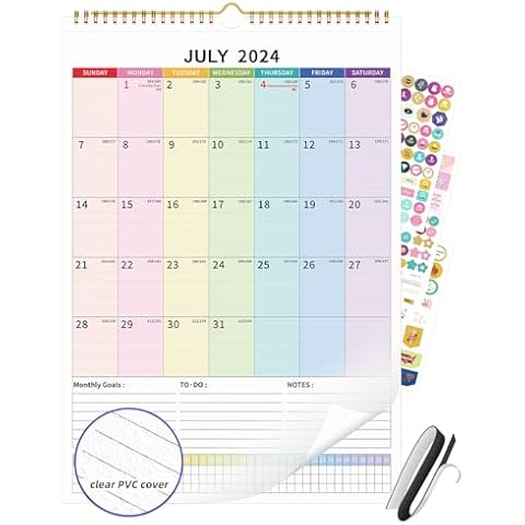 EYROZILL Calendar 2024-2025, Wall Calendar, 18 Monthly Planner from July 2024 to December 2025, Desk Calendar with Clear Cover, Blocks and Julian Dates, Colorful Cover