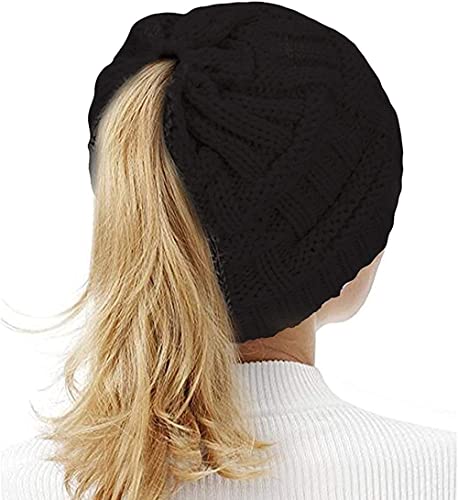 Rosoz Gorro de rabo de cavalo para mulheres, gorro de inverno quente rabo de cavalo macio elástico t