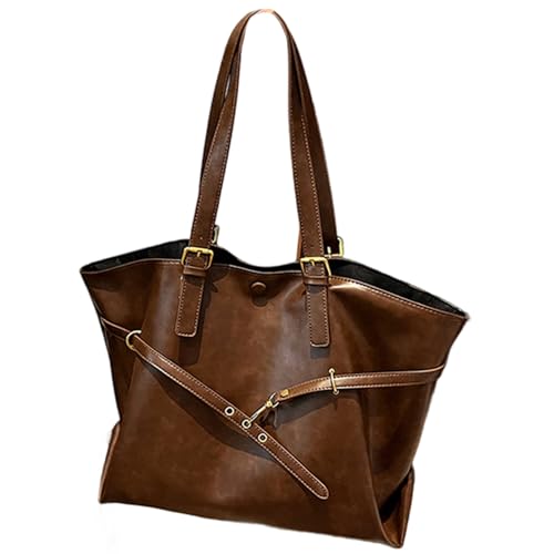 Sac fourre-tout vintage cuir PU marron femme grand sac de cours travail et voyage