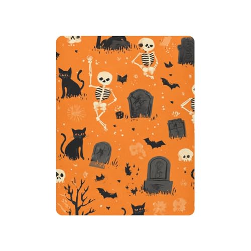 Image of Crib Sheet Breathable Soft Crib Mattress Sheet for Baby Toddler Boys Girls Fitted Crib Sheet Fit Standard Crib Mattress 52 x 28 Inch Halloween Orange Skeletons Cat Bats Tombstones Trees