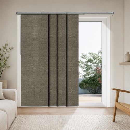 CHICOLOGY Panel Track Blinds, Dark Brown Weave, 86"x96", Cordless, Divider
