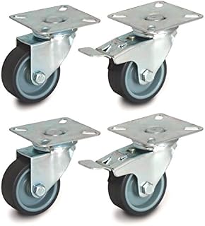 50mm Set of 4 Swivel Castors with Plate Fitting (TPR Rubber, 2 Braked / 2 Swivel, model no 6020/30050CK-x2+2)