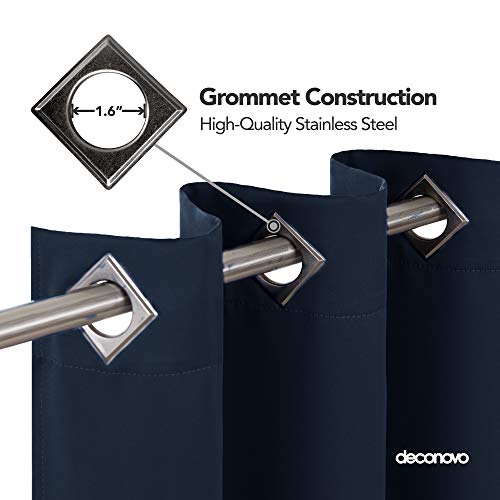 Image of Deconovo Navy Blue Blackout Curtains for Bedroom Grommet Top Thermal Insulated Room Darkening Curtains 52x72 Inch 2 Panels