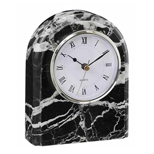 KhanImports Decorative Black Marble Clock, Black Stone Desk Clock - 6 Inch