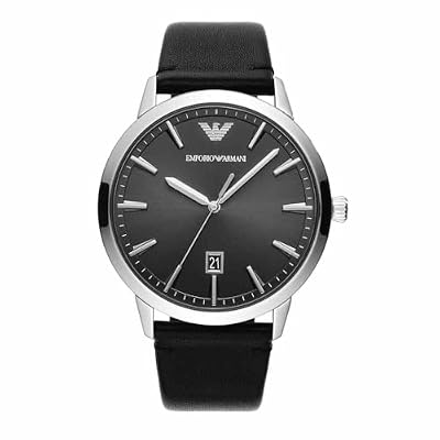 Emporio Armani Orologio da uomo, movimento a tre lancette con data, cassa in acciaio inossidabile argentato da 43 mm con cinturino in pelle, AR11193