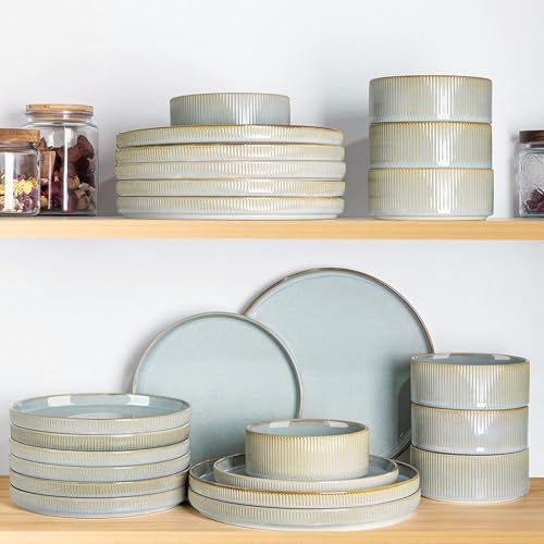 Image of TheTerra Ceramic Dinnerware Sets for 4, 12 Pieces Porcelain Lightweight Plates and Bowls Sets, Scratch Resistant Dish Set, Oven & Microwave & Dishwasher Safe,Illusion Blue