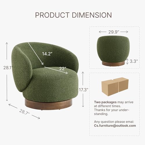 Image of KISLOT Swivel Accent Chair Round Barrel Armchair Upholstered Performance Fabric for Living Room Bedroom Waitingroom,2 Box,Moss Green-Boucle
