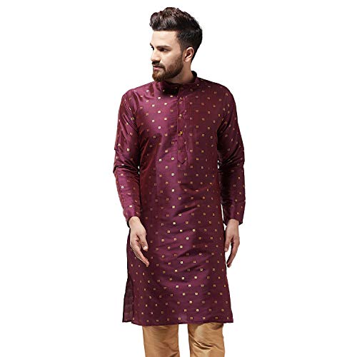 Sojanya (Since 1958 Men'S Silk Blend Wine Printed Only Long Kurta, Size 40
