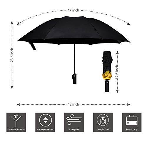 Image of NOORNY Inverted Umbrella Double Layer Automatic Folding Reserve Umbrella Windproof UV Protection for Rain Car Travel Outdoor Men Women