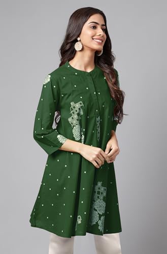 Image of Janasya Women's Pure Cotton Floral Printed Flared Tunic