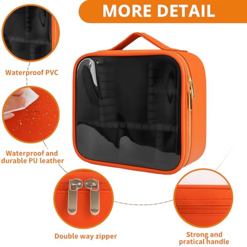 Image of Coslifestore-Cosmetic Case, Travel Makeup Case with Handle, Transparent Makeup Case, Portable Makeup Bag for Cosmetics /Skincare Products /Toiletries (Orange)