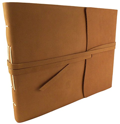 Large Rustic Genuine Leather Photo Album with Gift Box - Scrapbook Style Pages - Holds 400 4x6  or 200 5x7  Photos