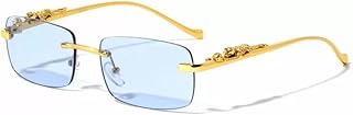 Mc Stan Rimless Men and Womens Sunglasses | Retro Luxury Gold Metal | Frameless Rectangle | Leopard Arms | Colored Lens Su...