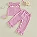 Thorn Tree Girls Summer Outfits Ruffle Sleeve Button Up Dress Tops Plaid Linen Pants Spring Toddler Girl Clothes (Pink A, 18-24 Months)