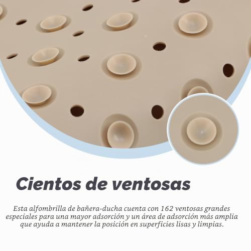 Miniatura 4 de Bwbike Alfombrilla De Ducha De Esquina 70x70 Cm Antideslizante Con Ventosas, Alfombra Para Bañera Y Plató De Ducha Interior Exterior, Resistente Al Agua Con Orificios De Drenaje Caqui