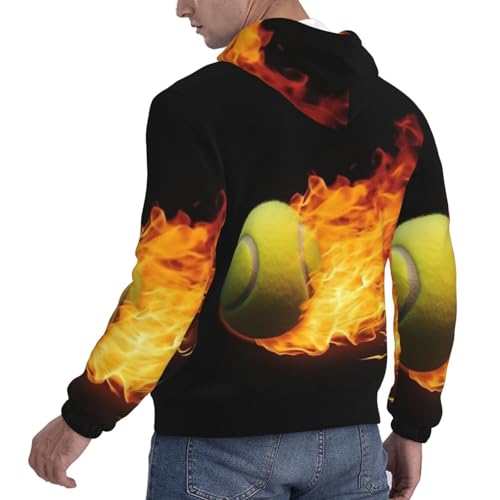 Men's Fleece Pullover Hoodie Long Sleeve Hooded Burning tennis pictures Sweatshirt Casual Shirts With Pockets XX-Large Black4