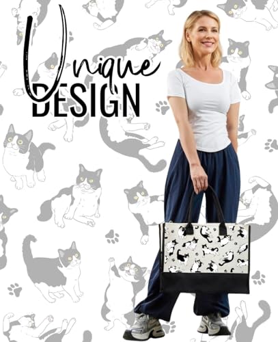 Bolsa Tote de lona para amantes de gatos tuxedo miniatura 6