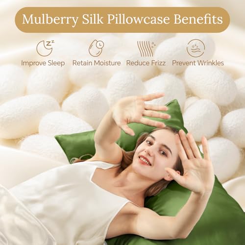 Image of INFIIXSO Mulberry Silk Pillowcase for Hair and Skin, Silk Pillow Cases Standard Size with Hidden Zipper 20x26 Inches, Ultra Smooth and Soft Cooling Pillow Cases for Hot Sleepers(Cedar Green, 1 Pack)