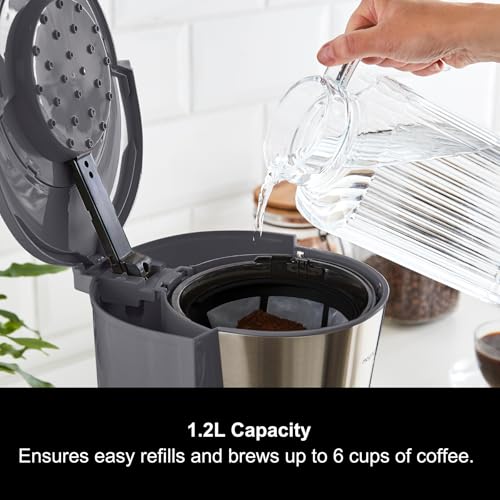 Morphy Richards Equip Filter Coffee Machine, Pour Over Technology,10 Cup Capacity, Fast Brew, Anti Drip, Easy Clean Reusable Filter, Keep Warm, Aroma Blender, Grey and Stainless Steel,162505