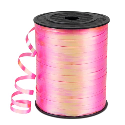 HimBen 500 Yards Curling Ribbon for Gift Wrapping, 3/16" Balloon String for Christmas Valentine Birthday Wedding Party Festival Decoration, Crafts, Flower Bouquet(Iridescent Pink)