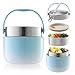 BUCOMTU Recipiente Térmico para Alimentos 1200 ml Termo Comida Caliente Adulto con Cuchara Plegable Fiambrera Termica Para Guardar Comidas,Almuerzos,Gachas,Sopas (Azul)