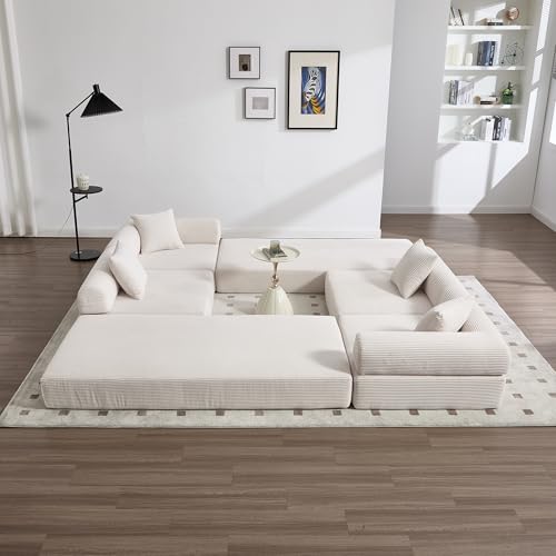 Canapé convertible modulable 4 places beige, Sapgaks