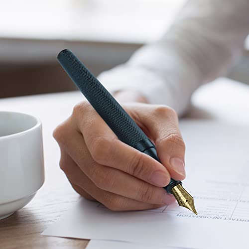 Wemate Fountain Pen Set With Gift Case, Fine Nib Refillable Fountain Pen With 30 Ink Cartridges (15 Black ＆ 15 Blue) And Ink Refill Converter, Metal Thread Body Design For Men Women - 0.5Mm, Dark Blue #TOP5