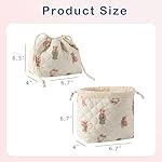 Cotton Quilted Drawstring Makeup Bag with Canvas Lining,Coquette Aesthetic Cute Travel Toiletry Bag,Drawstring Gift Bag for Women and Girls（04White Bear） - Image 2