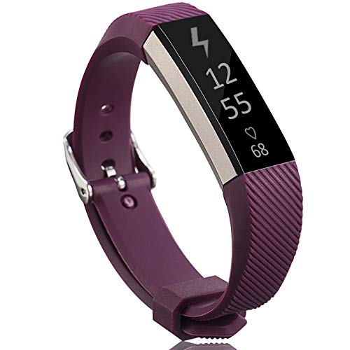 KingAcc Compatible Replacement Bands for Fitbit Alta HR, Fitbit Alta, Silicone Fitbit Alta HR Band Alta Band, Buckle Wristband Strap Women Men (1-Pack, Dark Purple, Small)