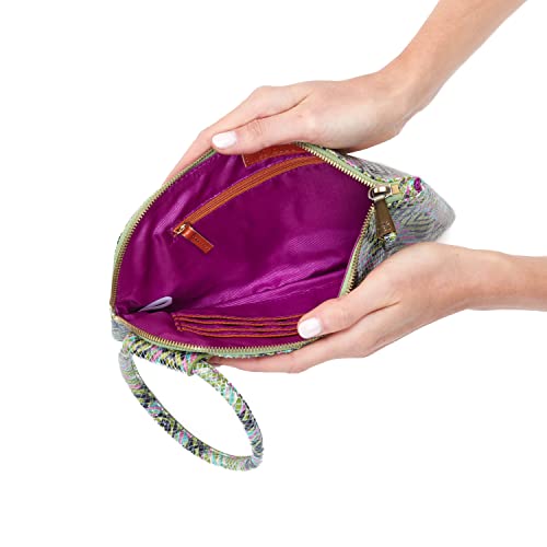 Image of HOBO Sable Leather Wristlet Wallet for Women with Circular Handle, Zippered Closure, Credit Card Holder Organizer & Interior Zip Pocket - Geo Diamond