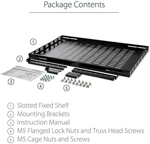 StarTech.com 1U Adjustable Vented Server Rack Mount Shelf - 175lbs - 19.5 to 38in Adjustable Mounting Depth Universal Tray for 19" AV/ Network Equipment Rack - 27.5in Deep (ADJSHELF)
