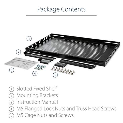 Image of StarTech.com 1U Adjustable Mounting Depth Vented Rack Mount Shelf - 175lbs / 80kg - Fixed Server Rack Shelf
