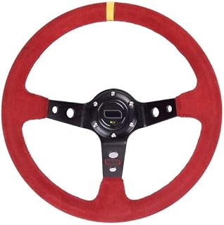 Volante De Coche,Volante Coche Unversal 14 pulg 350 mm Dirección de Carreras de Coches de Ruedas de maíz Profunda Deriva del Cuero del Ante el Volante del Deporte Antideslizante(Red)
