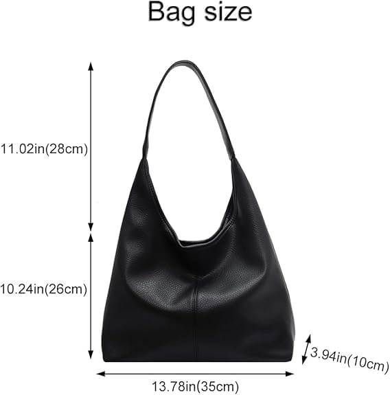 Hobo Bags for Women, Slouchy Tote Bag Soft Casual PU Leather Shoulder Purses 2pcs Work Everyday Handbags Stylish Slouchy Tote Purses(Black) - Image 4