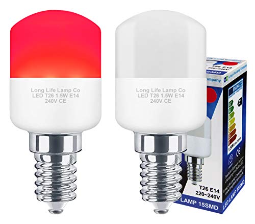 2 x 1.5w LED Pygmy Light Red E14 SES Small Appliance Lamp 20w Equivalent