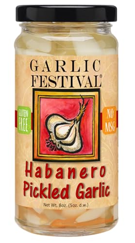 Garlic Festival Foods Habanero Pickled Garlic Cloves in a Jar - Habanero Pickled Garlic - Fresh Garlic Cloves for Cooking - Freshly Made - Subtly Infused, Pre-Prepared Garlic - Net Wt. 8 oz.