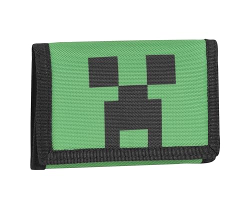 Minecraft Carteira e carteira com 3 portas, fecho de velcro, carteira unissexo para crianças e jovens, carteira com fecho de correr, 13,5 x 9,5 cm de altura, cor verde