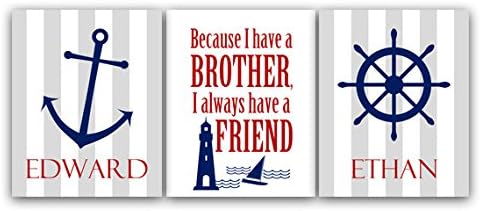 UNFRAMED Prints (Choose Your Sizes) - Boys Nautical Room Decor, Brothers Wall Art, Brothers Quote, Personalized Kids Wall Art, Kids Name Art, Twin Boys Wall Art - KIDS78