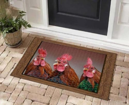 ���փ}�b�g �ʔ����O�H�̗Y�{ 50×80cm doormat Funny Three Roosters