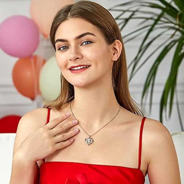 Praelinos Kärlek Hjärta Månadssten Halsband för Kvinnor 18K Vitguld Pläterat Hänge Halsband 5A Kubisk Zirkonia Årsdag Födelsedag Smycken Gåvor för Kvinnor Mamma Fru Flickvän Henne (Vit)
