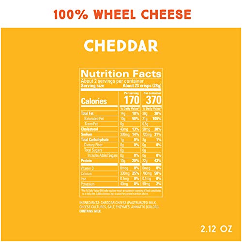 Whisps Cheddar Cheese Crisps | Back to School Snack, 100% Cheddar Cheese, Keto Snack, Gluten Free, Sugar Free, Low Carb, High Protein | 2.12oz (4 Pack)