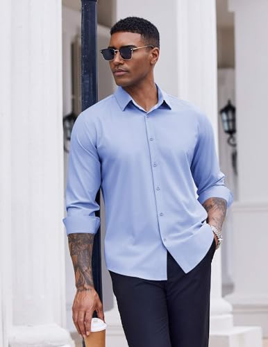 COOFANDY Blue Button Up Shirt Men Dress Shirt Long Sleeve Casual Button Down Shirts Solid Formal Shirt4