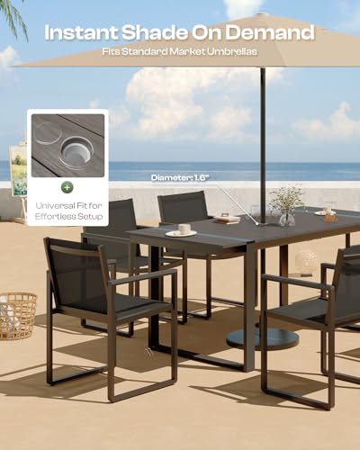 Image of Outdoor Dining Set, 5 Piece Aluminum Patio Furniture Set | Weather Resistant Outdoor Table and Chairs, HDPS Tabletop with Umbrella Hole, Textilene Mesh Chairs