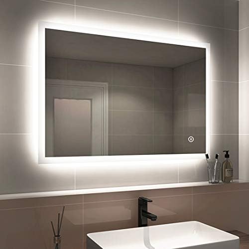 EMKE Illuminated LED Bathroom Mirror, Wall-Mounted Vanity Mirror 800x600mm with LED Light, Touch Switch, Demister Pad, 3 Color Tone, Dimmable