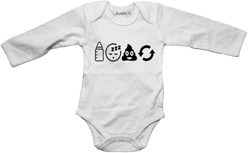 Eat. Sleep - Baby Grow White Long Sleeve