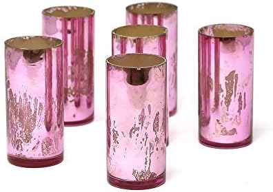 Serene Spaces Living Antique Pink Cylinder Vase, Vintage-Style Handmade Mercury Glass Finish for Weddings, Parties, Events, Measures 4" Tall and 2" Diameter, Set of 6