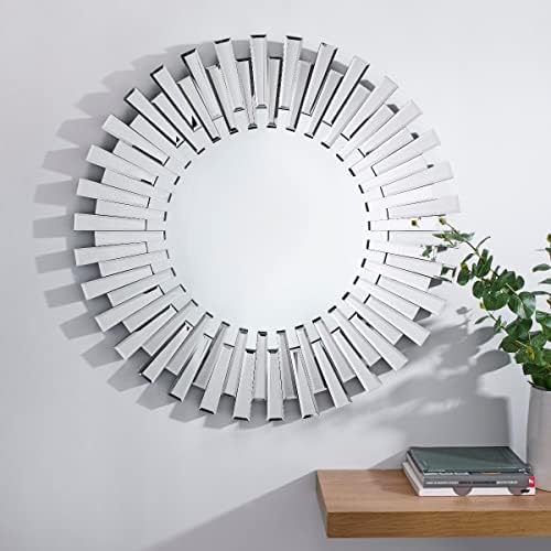 Furniturebox UK Wall Mirror - Starburst Round Small & Large Mirror - Ideal For Living Room, Bedroom, Hallway - Contemporary Big Silver Circle Mirror (80x80cm)